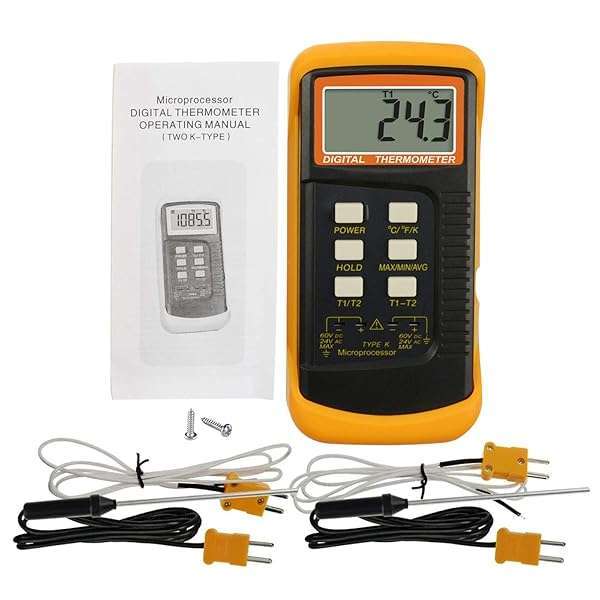 Thermocouple Thermometer Digital K Type Thermometer HVAC Thermometer Dual Temperature Meter with 4 Thermocouples, MAX/MIN/AVG Temperature Measurement, -50~1300°C (-58~2372°F) - Image 4