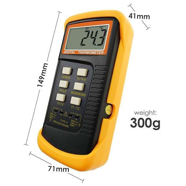 Thermocouple Thermometer Digital K Type Thermometer HVAC Thermometer Dual Temperature Meter with 4 Thermocouples, MAX/MIN/AVG Temperature Measurement, -50~1300°C (-58~2372°F) - Image 7
