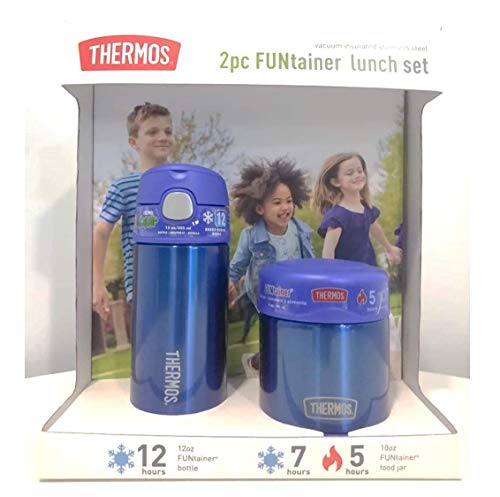 THERMOS Thermos FUNtainer Lunch Set for Kids - BPA Free, Dishwasher Safe Bottle & Food Jar (Blue, 2 PC Set)