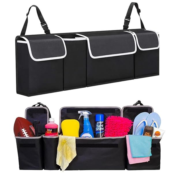 Maximize Car Space with Tianle Backseat Trunk Organizer - Durable, 4 Pockets & 3 Adjustable Buckles for Efficient Storage