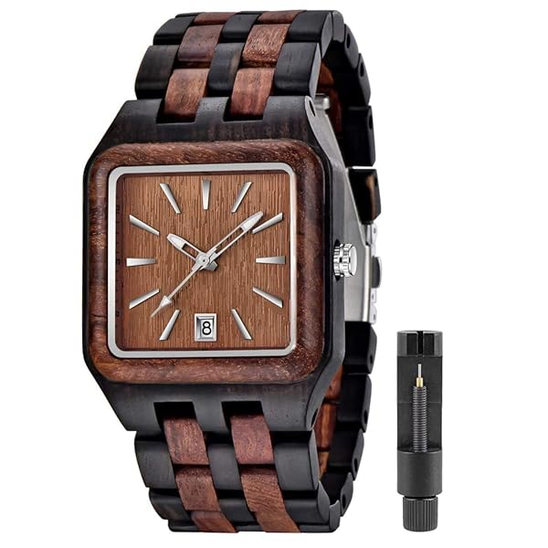 Tiong Men's Maple Wood Quartz Wristwatch Classic Square Waterproof Luminous Analog Watch Gift