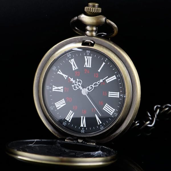 Tiong Customizable Smooth Pocket Watch Personalized Engraved Watches for Men with Chain Bronze Black Quartz Movement - Image 4