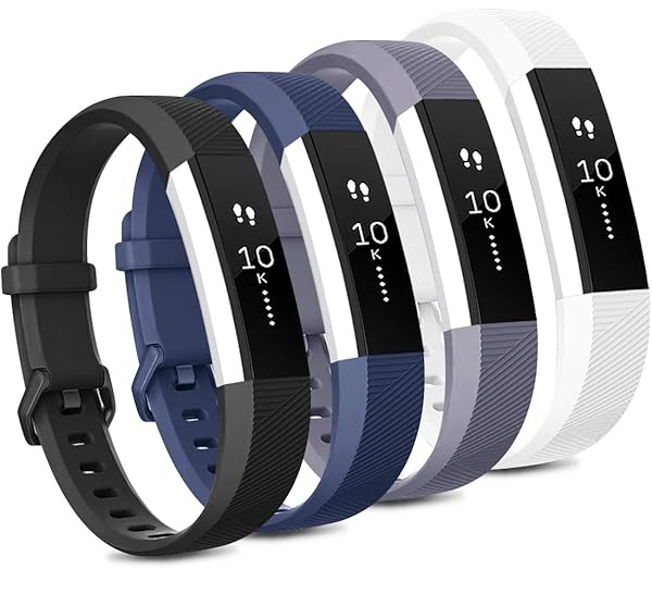 Tobfit 4 Pack Soft Sport Silicone Bands for Fitbit Alta Alta HR Replacement Wristbands for Men and Women in Black Blue Gray White