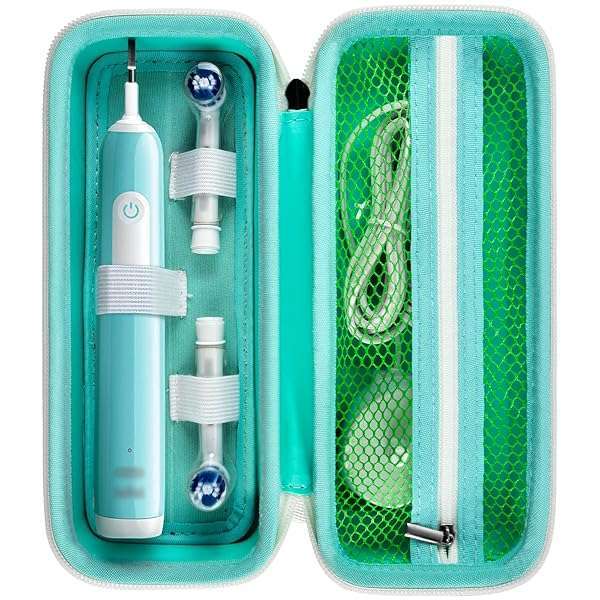 Travel Case for Oral-B & Philips Sonicare Toothbrushes - Green with Mesh Pocket for Accessories