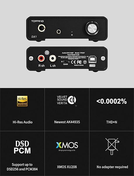 Topping DX1 Mini Stereo DAC Headphone Amplifier Combo - 280mW x2 Powerful Output Two-Stage GAIN Switch USB Chargable Discrete LNRD AK4493S XU208 - Image 2