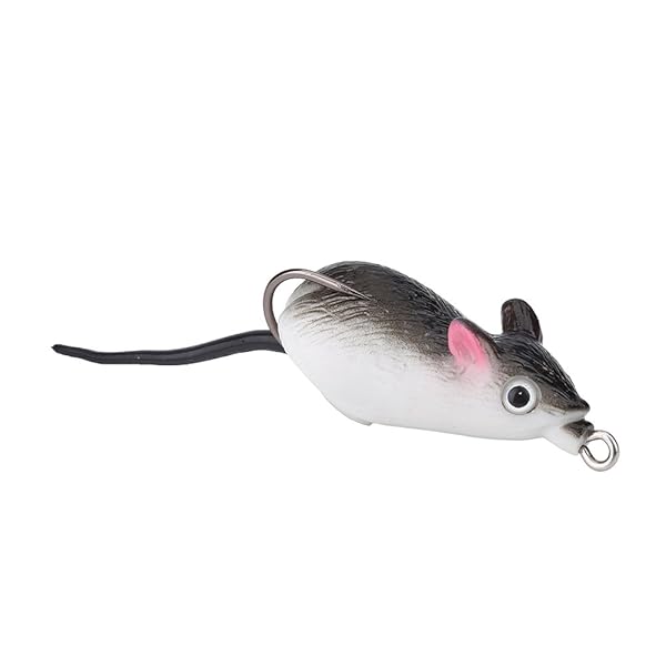 Topwater Mice Lure - Soft Rubber Mouse Fishing Bait for Bass | 1pc Dual Hook Tackle (Dark Grey)