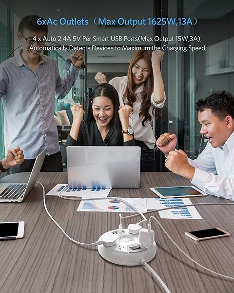 BESTEK 6 Feet Power Strip Surge Protector with 6 Outlet and 4 USB Ports for Quick Charge 2.0 - Image 3