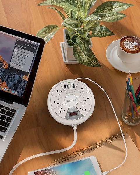 BESTEK 6 Feet Power Strip Surge Protector with 6 Outlet and 4 USB Ports for Quick Charge 2.0 - Image 8