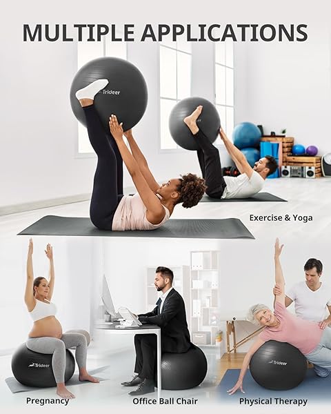 Trideer Yoga Ball: 5 Sizes for Fitness, Pregnancy, Therapy & Office Use - Quick Pump Included! - Image 3