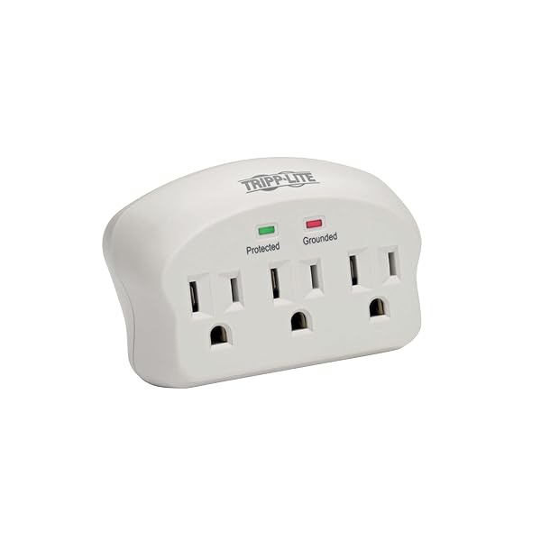 Tripp Lite 3 Outlet Portable Surge Protector Power Strip - $5,000 Insurance, Direct Plug-In, Apple Compatible, Grey