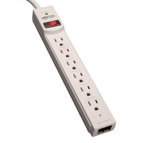 Tripp Lite 6 Outlet Surge Protector Power Strip with 8ft Cord & RJ11 Protection - $20,000 Insurance, Black & Light Gray Options