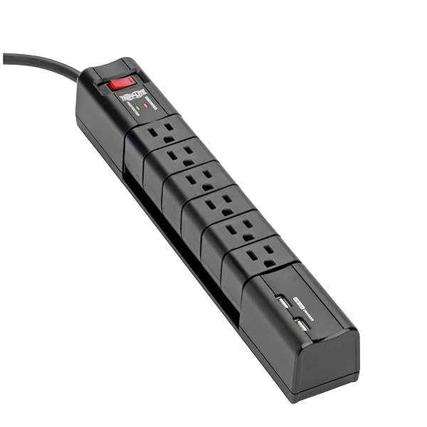 Tripp Lite 6 Rotatable Outlet Surge Protector Power Strip with 8ft Cord and Dual USB Charging Lifetime Warranty and 50K Insurance - Image 2