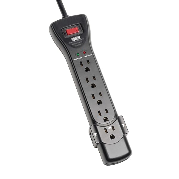 Tripp Lite 7-Outlet Surge Protector with 7ft Cord & $75K Insurance - 2160 Joules, Right Angle Plug, Black (SUPER7B) - Image 2