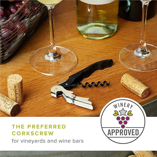 True Brands TrueTap Double Hinged Corkscrew: Durable Stainless Steel Wine Opener with Foil Cutter - Black & Blue - Image 4