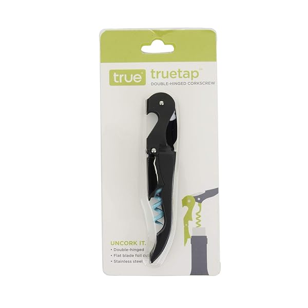 True Brands TrueTap Double Hinged Corkscrew: Durable Stainless Steel Wine Opener with Foil Cutter - Black & Blue - Image 8