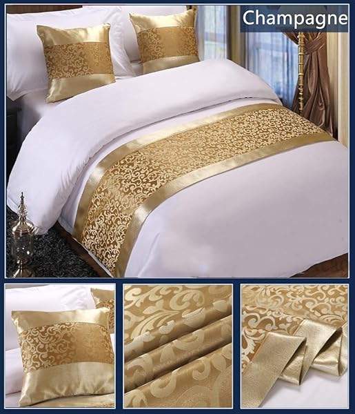 Elegant 12 Champagne Floral Queen Bed Runner - 19.7x82.7in Bedding Scarf for Home & Hotel Decor - Image 4