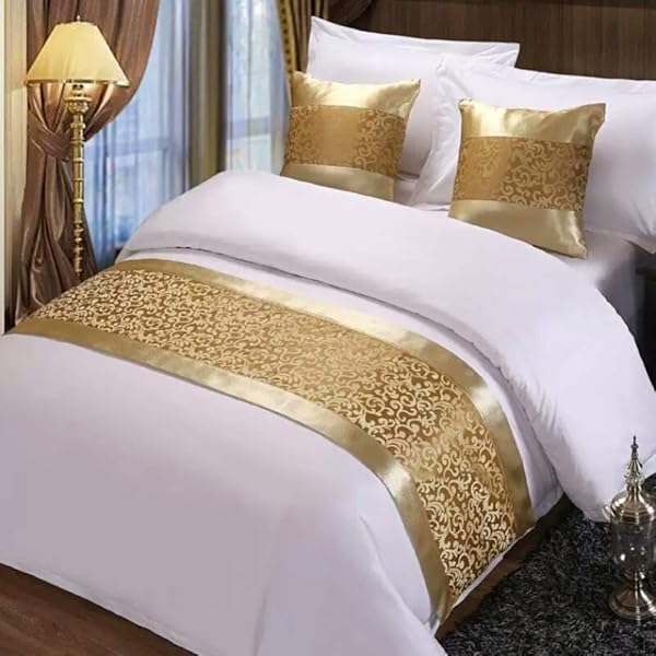 Elegant 12 Champagne Floral Queen Bed Runner - 19.7x82.7in Bedding Scarf for Home & Hotel Decor - Image 3