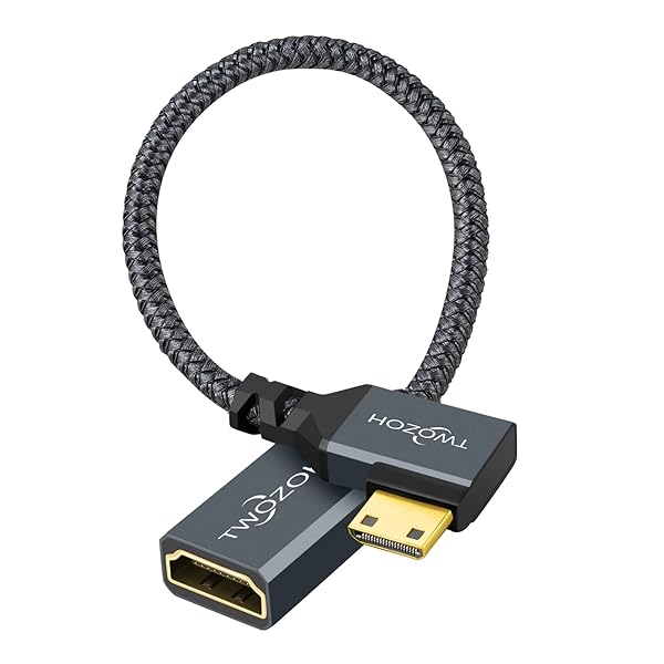 Twozoh Twozoh Mini HDMI to HDMI Adapter Cable 0.6FT, Nylon Braided 90° Degree Right Angle Male Mini HDMI to Female HDMI Extension Cable Support 3D/4K 1080p