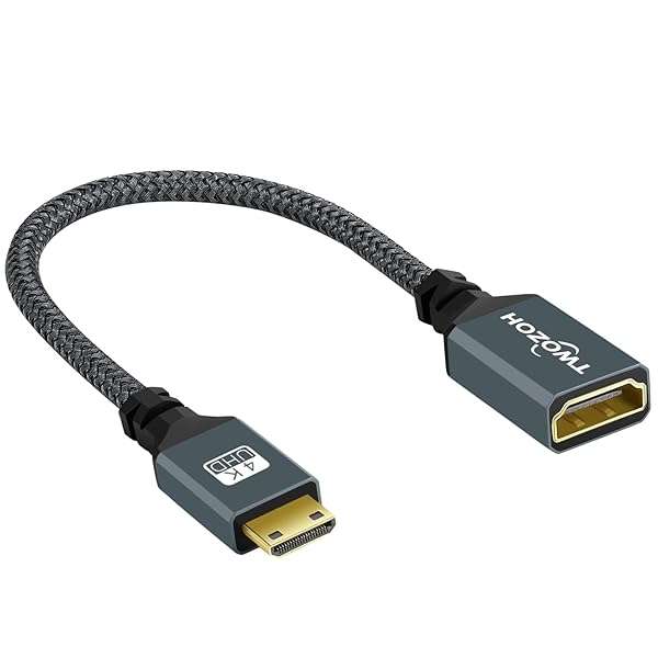Twozoh Mini HDMI to HDMI Adapter - 1080P Full HD, 4K Support for DSLR, Camera, Laptop & Projector - 0.6FT Cable