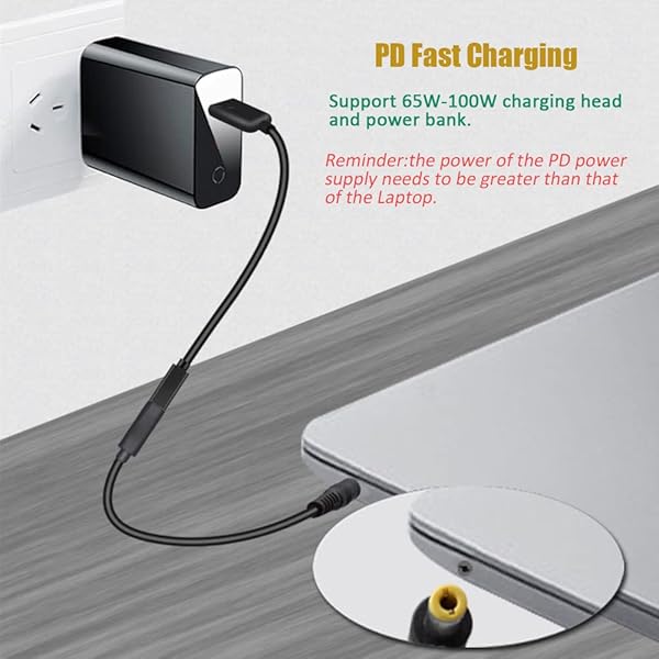 Vienon Type C USB-C Female to DC 5.5X2.5mm Power PD Charge Cable for Laptop 18-20V Black - Image 3