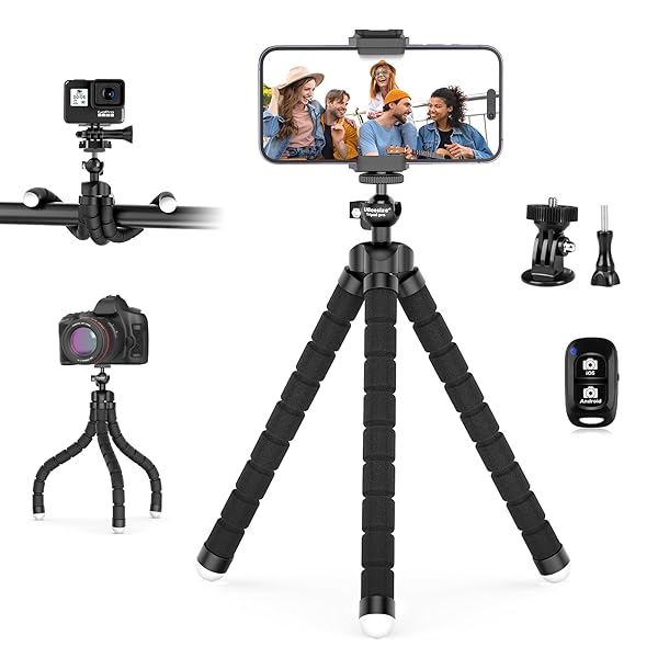 UBeesize Flexible Mini Phone Tripod: Portable Adjustable Stand with Remote for Cellphones & Cameras