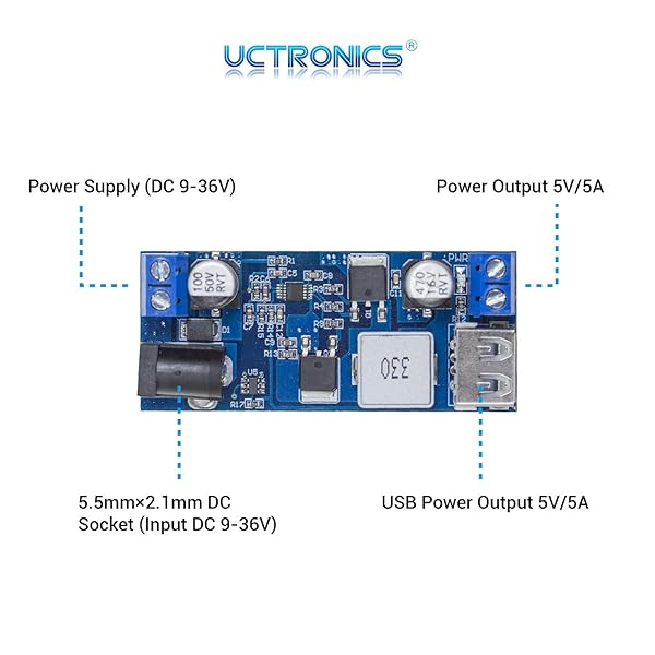 UCTRONICS DC 9V 12V 24V to DC 5V 5A Buck Converter Module Dual Output Voltage Regulator Board 2 Pack for Efficient Power Conversion - Image 4