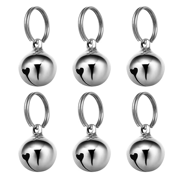 UKCOCO Dog Collar Bell 6Pcs 16MM Metal Pet Collar Bells with Key Ring for Small Dogs Cats Clear Sound Silver