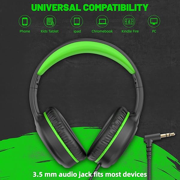 UKELALA Green Wired Headphones for Boys Portable On Ear Youth Headphones for School Airplane Travel Lightweight Portable Compatible with Pad Computer - Image 3