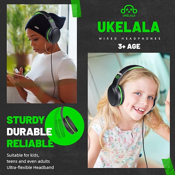 UKELALA Green Wired Headphones for Boys Portable On Ear Youth Headphones for School Airplane Travel Lightweight Portable Compatible with Pad Computer - Image 4