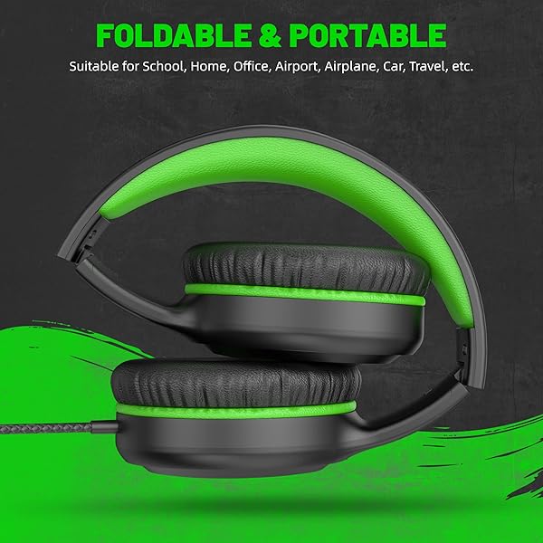 UKELALA Green Wired Headphones for Boys Portable On Ear Youth Headphones for School Airplane Travel Lightweight Portable Compatible with Pad Computer - Image 5