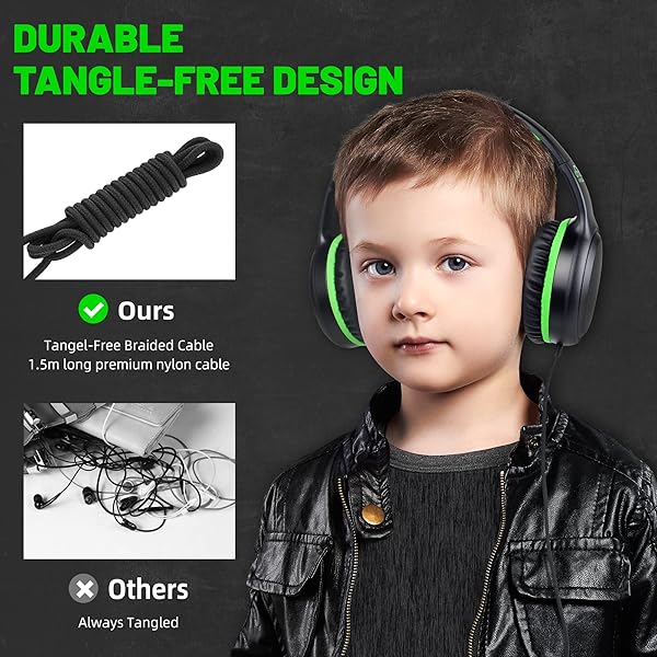 UKELALA Green Wired Headphones for Boys Portable On Ear Youth Headphones for School Airplane Travel Lightweight Portable Compatible with Pad Computer - Image 6