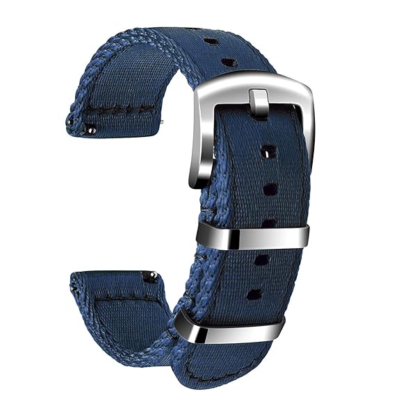 ULLCHRO Nylon Watch Strap Replacement - Military Canvas Band for Men & Women, 18mm-24mm with Stainless Steel Buckle - Navy Blue