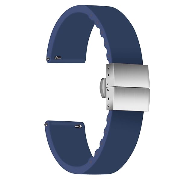 ULLCHRO Waterproof Silicone Watch Strap Replacement - 14mm to 24mm with Stainless Steel Buckle, Navy Blue