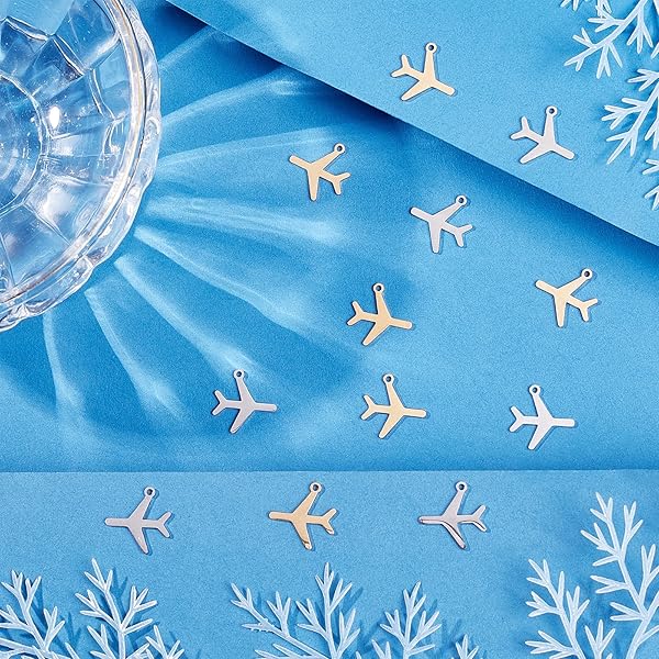 UNICRAFTALE 12Pcs 2 Colors Passenger Plane Pendant Charms Stainless Steel Pendants Small Metal Aircraft Pendant Vehicle Charms Hole 1.4mm for - Image 3