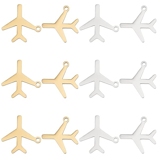 UNICRAFTALE 12Pcs 2 Colors Passenger Plane Pendant Charms Stainless Steel Pendants Small Metal Aircraft Pendant Vehicle Charms Hole 1.4mm for