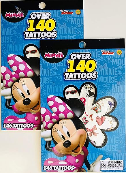 Disney Junior Minnie Mouse Bowtique Temporary Tattoos - 140+ Cute Designs, Easy Apply & Remove, Perfect Party Favors (2pc Set)