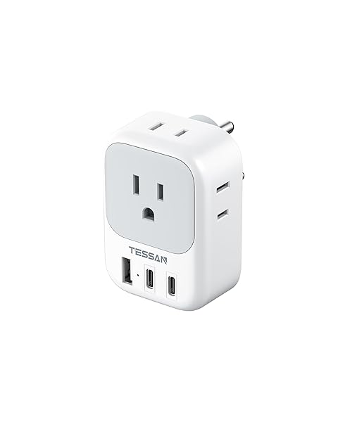 TESSAN US to India Plug Adapter, Type D Travel Adapter with 4 Outlets 3 USB (2 USB-C), Power Adaptor for USA to India Nepal Maldives Pakistan