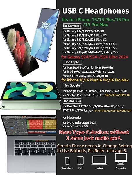 USB C Headphones for iPhone 16 Pro Max & Samsung Galaxy - Noise Cancelling Earbuds with Mic Control - Image 6