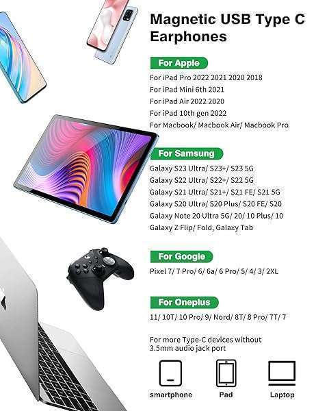 HiFi USB-C Headphones with Microphone & Volume Control for iPhone 16, Samsung Galaxy, Google Pixel - Lake Blue Wired Earbuds - Image 7