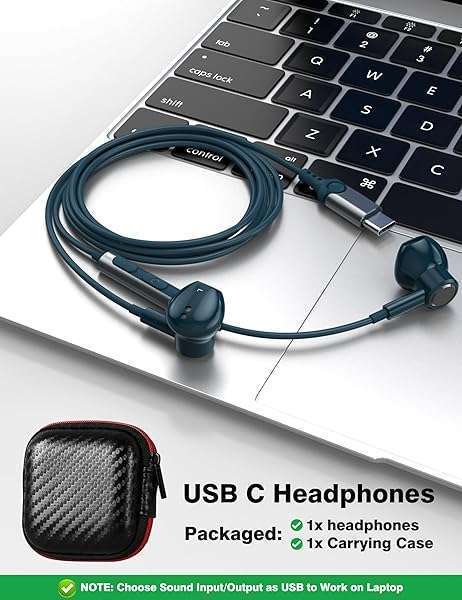 HiFi USB-C Headphones with Microphone & Volume Control for iPhone 16, Samsung Galaxy, Google Pixel - Lake Blue Wired Earbuds - Image 10