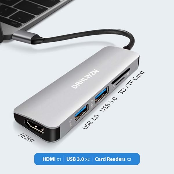 DRHLWZN 5-in-1 USB C Hub: 4K HDMI, 2 USB 3.0, SD/TF Reader for MacBook Pro, iPad Pro & Dell XPS - Image 3