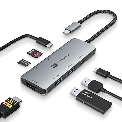 RSHTECH RSHTECH USB C Hub: 8K HDMI, 10Gbps USB C, 100W PD, SD/TF Reader - Ultimate Adapter for PC & Laptop