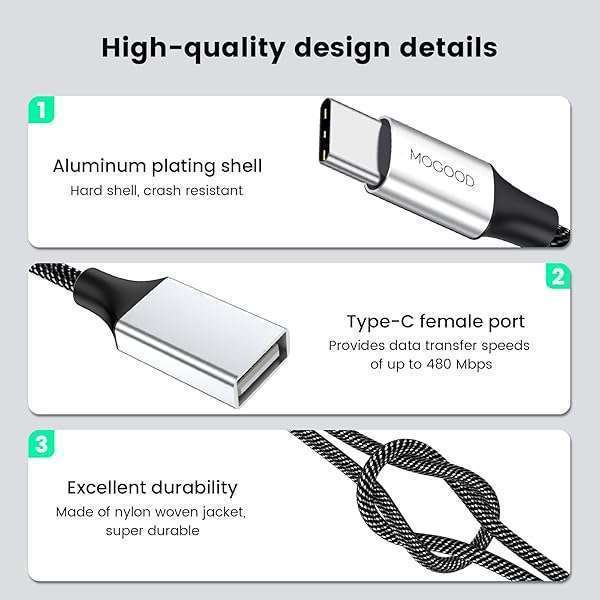USB C Male to 3 USB Female Adapter - Type C to 3 Type A 2.0 Splitter for MacBook, iPad Pro, Surface Go & More - Image 4