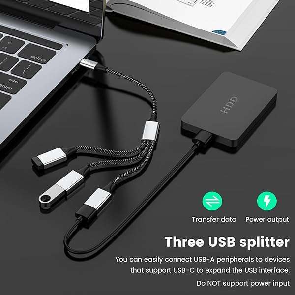 USB C Male to 3 USB Female Adapter - Type C to 3 Type A 2.0 Splitter for MacBook, iPad Pro, Surface Go & More - Image 8