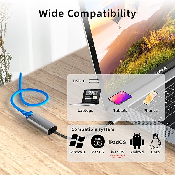 WALNEW USB-C to Ethernet Adapter: Fast Gigabit RJ45 Converter for Mac, iPad, Dell XPS, Chromebook & More - Image 7