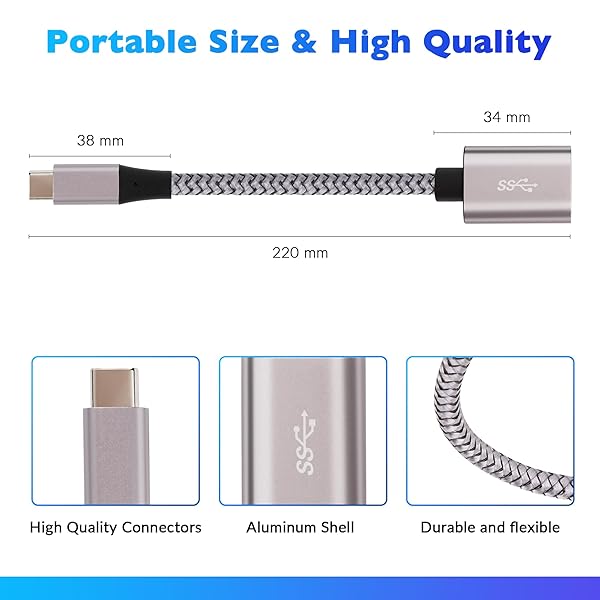 USB-C to USB 3.1 Adapter?2 Pack?, Nylon Braided Type-C OTG Cable USB C Male to USB A 3.0 Female Connector for iPhone 15?iPhone 15 ProMax, Samsung S23 - Image 6