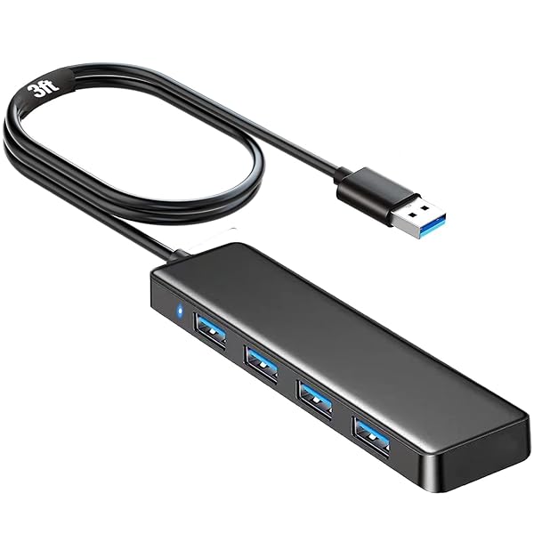 VIENON 4-Port USB 3.0 Hub: Fast USB Splitter for Laptop, Xbox, PS4/5, and More - 3.3ft USB Expander for All Devices