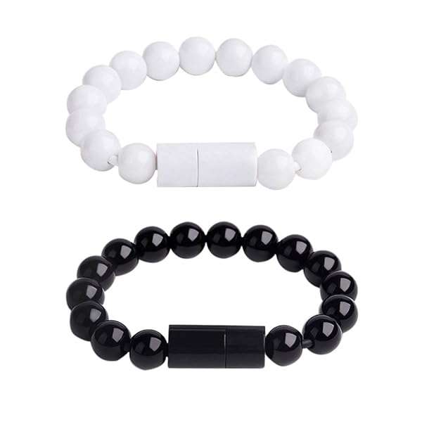 USB Type C Cable 2 Pack - Fast Charging & Data Sync for S9, S8, Note 9, V20, V30 (Black & White Bead Bracelet) - Image 2