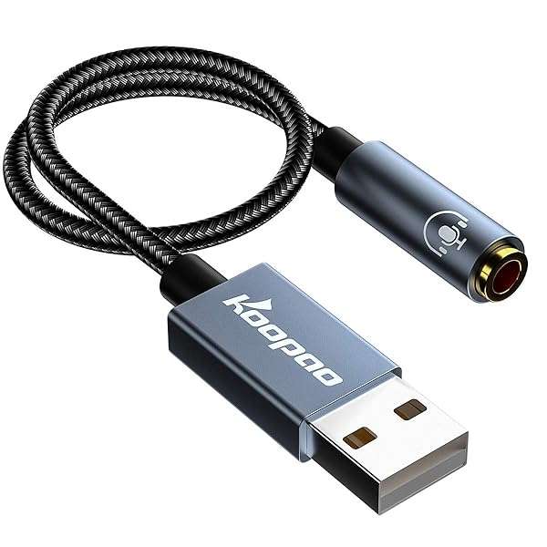 KOOPAO KOOPAO USB to 3.5mm Audio Adapter - 2in1 External Sound Card for PC, PS4, Laptop & Mac - Supports CTIA/OMTP Headphones
