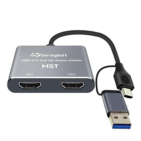 WinRaybot USB to HDMI Adapter for Dual Monitors - USB 3.0 to HDMI Extender for Mac & Windows - Supports 3 Monitors